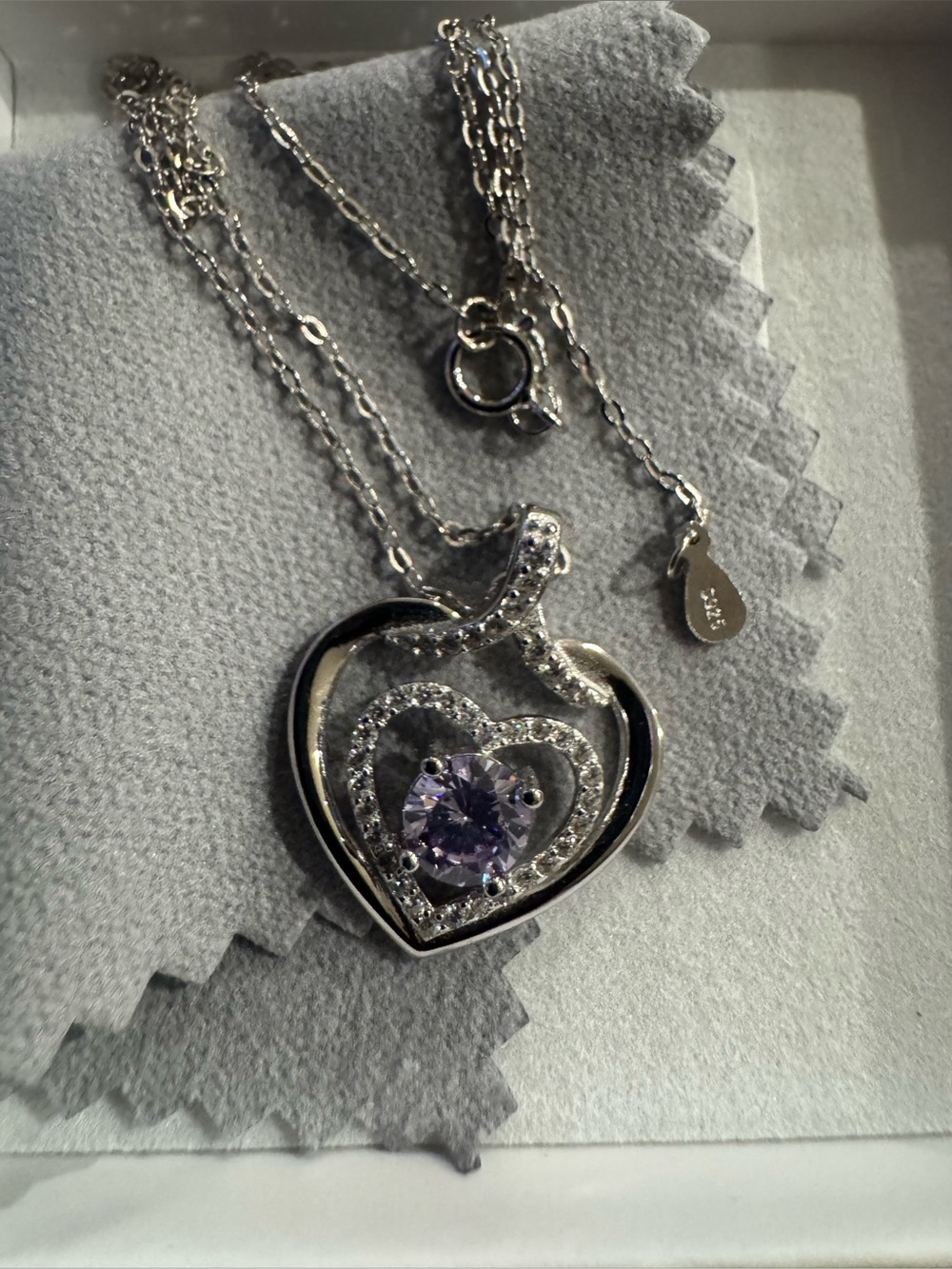 Sterling Silver Heart Necklace lab created alexandrite June BirthStone